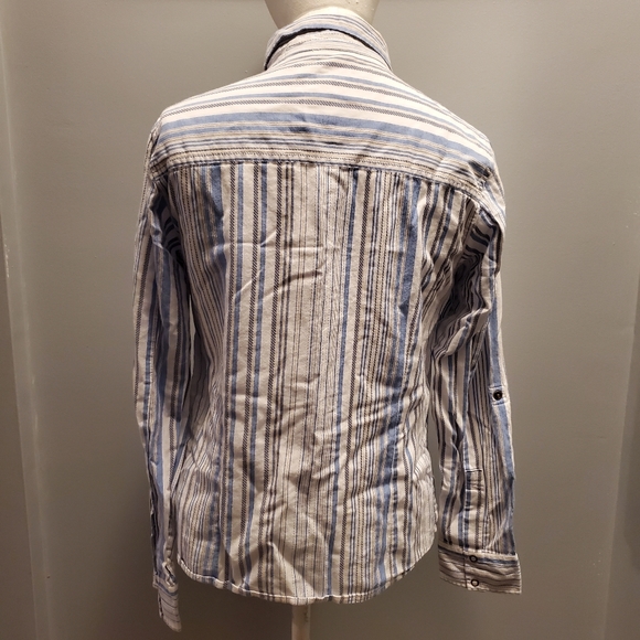 Ruff Hewn White and Blue Striped Flower Button Up Blouse Shirt - Picture 2 of 7
